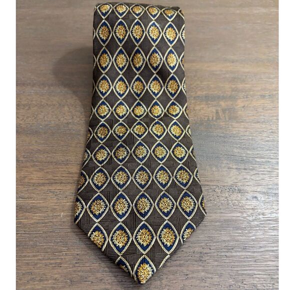 Christian Dior Other - Vintage Christian Dior Monsieur Silk Tie Brown & Gold Geometric Medallion 90s